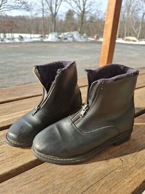 Youth Black Zip-Front Lined Leather Paddock Boots